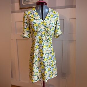 Mango Yellow Floral Twist-Front Midi Dress 4